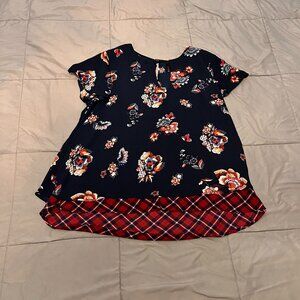 Women's Plus Size Floral/Plaid Top
